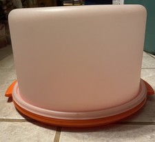 VTG Tupperware Cake Keeper Carrier Sheer With Orange Base Container 683 684-8