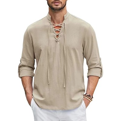 Men s Renaissance Cotton Linen Shirt Long Sleeve Gothic T-shirt Tee Summer Gift