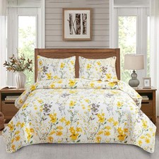 Jarson 3-Piece Floral Quilt Set King Size 1 Coverlet 2 Pillow Shams 