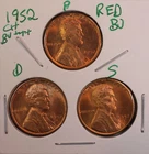 1952 P D S LINCOLN WHEAT CENT PENNY 1C CHOICE RED BU SET (3 COINS) 521222
