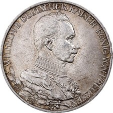 [#1200774] German States, PRUSSIA, Wilhelm II, 3 Mark, 1913, Berlin, Silver, AU