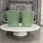 2- Vintage Pyrex Corning Mint Green Milk Glass Coffee Mug Mid-century Drinkware