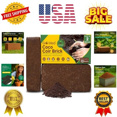 Coco Coir Brick 10 Lbs   Expands to 20Quarts   Organic Potting Soil- USA STOCK!