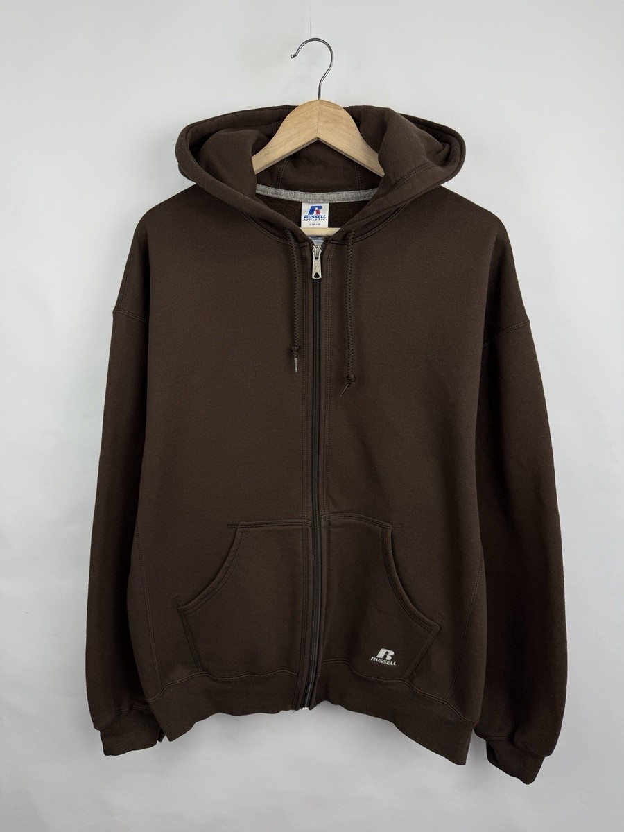 🇺🇸 Vintage 90s Russell Athletic Brown Hoodie Rare Retro Size L