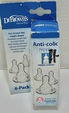 Dr Brown's Anti Colic Baby Bottle Nipple 0m 6 Pack Narrow Slowest Flow PREEMIE