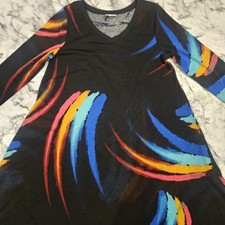 LuLaRoe Emily Dress XS Black Multicolor Rainbow Striped Long Sleeve Swing Dress