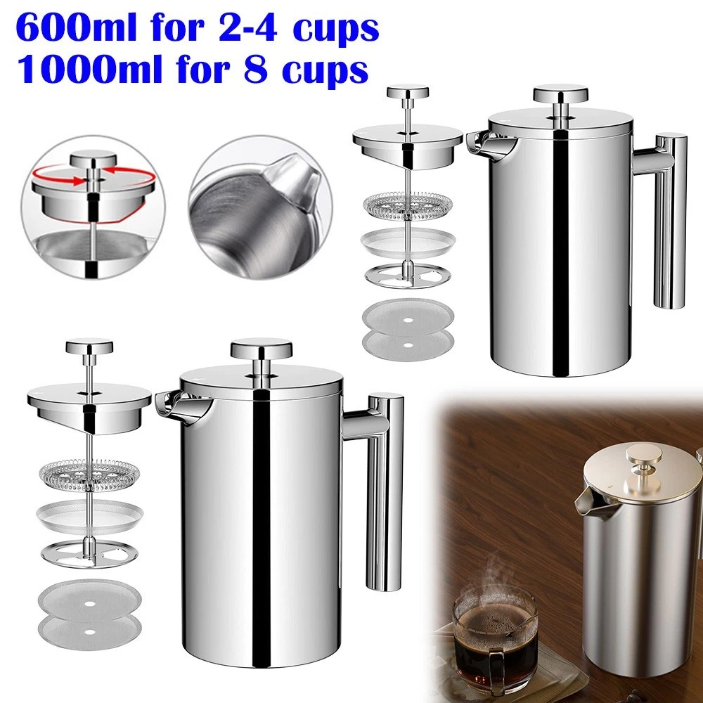 1L Stainless Steel French Press Coffee Maker Double Wall 8Cup Cafetiere + Filter
Opens in a new wind
