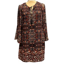 Vince Camuto Size 10 Navy print long sleeve dress Lightweight Pretty Femme Boho