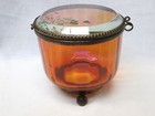 Antique Amberina Cranberry Cut Glass Ribbed Optic Dresser/Trinket Jar/Box — photo 2
