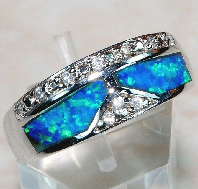 Australian Opal Inlay 925 Solid Sterling Silver Ring Sz 6 DT6
