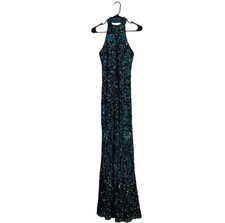 Windsor Emerald Green Sequin Formal Dress Size Small High Neck Strappy Back Gown