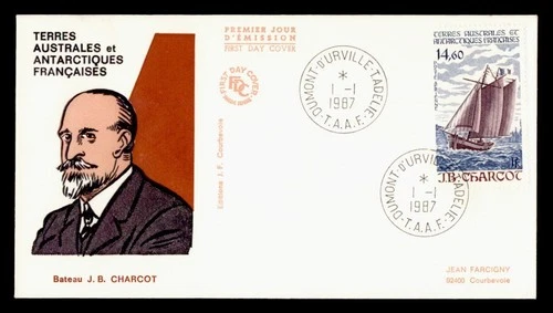 DR WHO 1987 FRENCH ANTARCTIC FSAT FDC CHARCOT CACHET 14.60 SHIP M70612