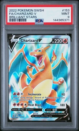 2022 POKEMON SWORD & SHIELD BRILLIANT STARS #153 FULL ART/CHARIZARD V PSA 9