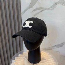 CELINE Triomphe Logo Black Baseball Cap Cotton Unisex Adjustable Designer Hat