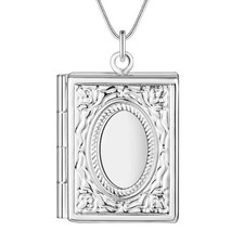 925 Sterling Silver Necklace Photo Frame Pendant Snake Chain Women Jewelry