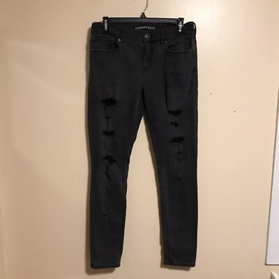 Express Jeans Faded Black Denim Ripped Distressed Skinny Mid Rise Size  Reg