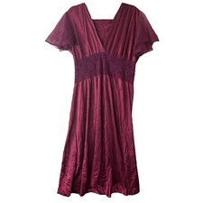 Vintage USA Made Romantic Nylon Burgundy Nightgown Size 1x