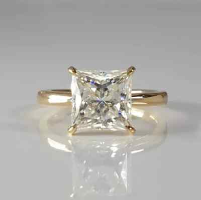 4Ct Princess Cut Moissanite Solitaire Engagement Ring 14K Yellow Gold Plated