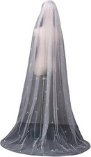 1 Tier Bridal Wedding Veil Pearl Chapel Length Tulle Hair White 79inches