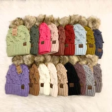 C.C Bobble Knit Lined Pom Beanies for Adults, Winter Hat, Warm Winter Beanie