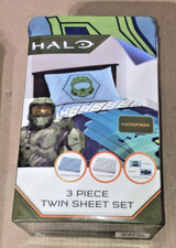 Halo Infinite 3 Piece Twin Sheet Set Fitted Flat And Pillowcase Blue Green