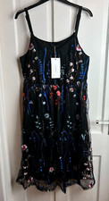 Bloomchic BNWT uk16 Black floral dress - Embroidered colourful flowers / mesh
