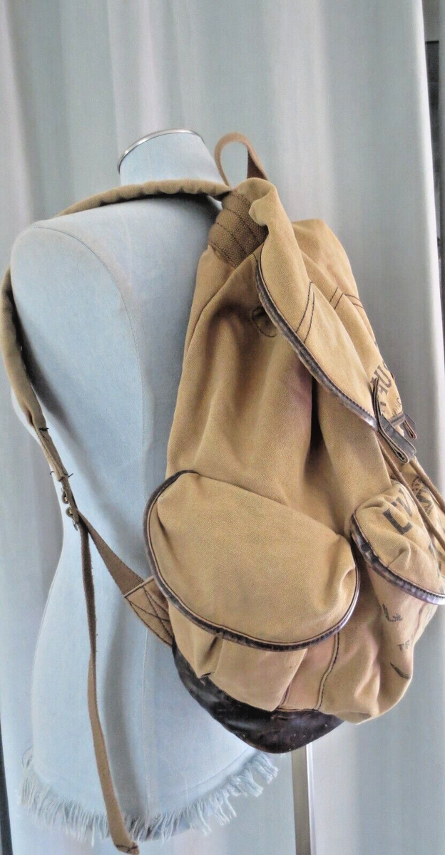 Vintage Levi's Leather Cotton Canvas Graphic Backpack | eBay