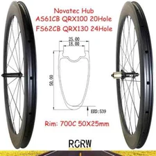 50x25mm 700C Road Wheelset Carbon Rim 20/24 Hole Tubeless Novatec V Brake Hub