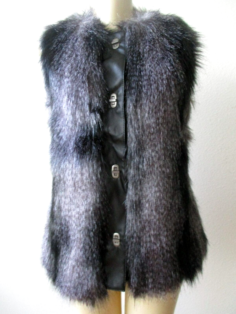 DENNIS BY DENNIS BASSO GRAY FAUX FUR SLEEVELESS VEST SIZE S NWT
