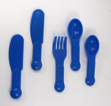 LITTLE TIKES PRETEND PLAY KITCHEN SET OF 5 BLUE SILVERWARE FLATWARE CUTLERY