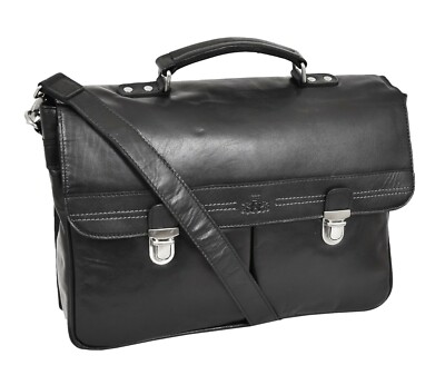 Echtes schwarzes Leder Aktentasche für Herren weiche Umhängetasche Business Büro Laptoptasche