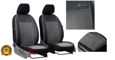 OliMoto Front Seat Covers For Nissan Qashqai 2007-2017 – Eco-Leather & Alicante, Black/Dark Grey, Waterproof