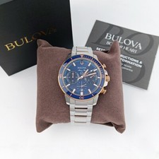Bulova Men's 98B301 Marine Star C Blue Gold Chronograph Quartz New Watch 45mm