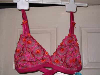 HÜBSCHER POLLY PINK & ORANGE BESTICKTER BH BRANDNEU 36A UVP 18,00 £