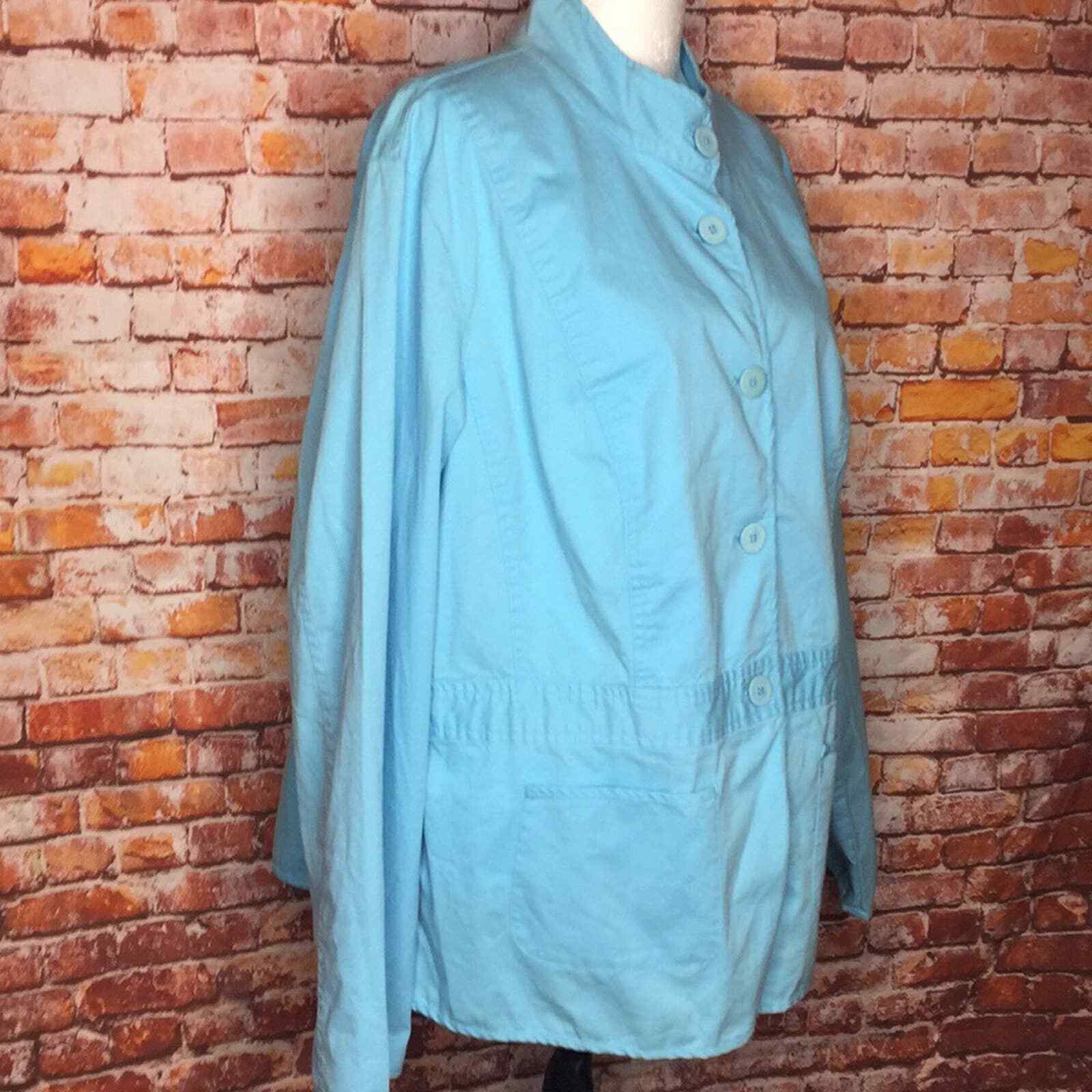 Talbots Sky Blue Button Down Mandarin Collar Jack… - image 4