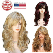 Pop Womens Golden Blond Heat Resistant Long Curly Wavy Full Volume Hair Wig USA