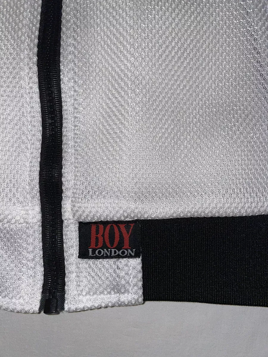 BOY LONDON Full Zip Mesh Varsity Jacket White/Black Womens Size Large NWOT!