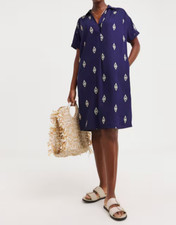 JD WILLIAMS LADIES LINEN COLLARED SHORT SLEEVE PRINT TUNIC DRESS NEW (496) SALE