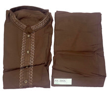 Pakistani Shalwar Kameez Mens Style ReadyMade Brown Color Extra Large AK-3805