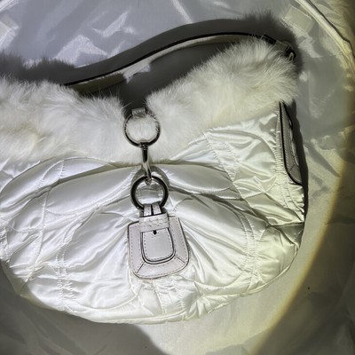 Coach L Silk SIGNATURE C SKI HOBO BAG PURSE QUILT WHITE