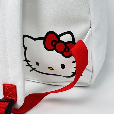 Hello Kitty Backpack 16” White Leather Big Face Gold Zip | eBay display picture 1