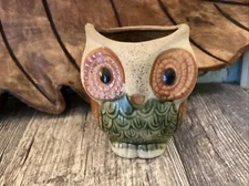 vintage 1960 1970 retro owl pottery pencil holder succulent planter 4” MC Mod