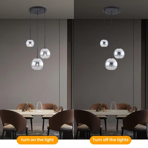 Modern 3-Light Glass Globe Chandelier Pendant Light Hanging Ceiling Lamp Fixture - Bild 6 von 6