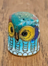 Vintage Brass Collectible Cloisonne Bird Owl Head Thimble