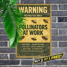 Honeybees At Work Caution No Trespassing Bee Metal Tin Sign Decor 8x12