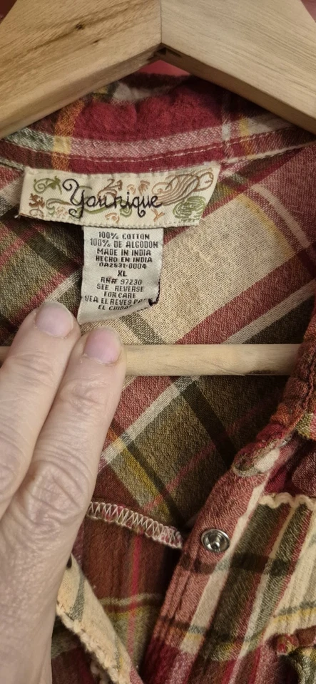 Younique XL Western Plaid Tunic Pearl Snaps Long Tunic No Belt Red Brown EUC - Изображение 3 из 4