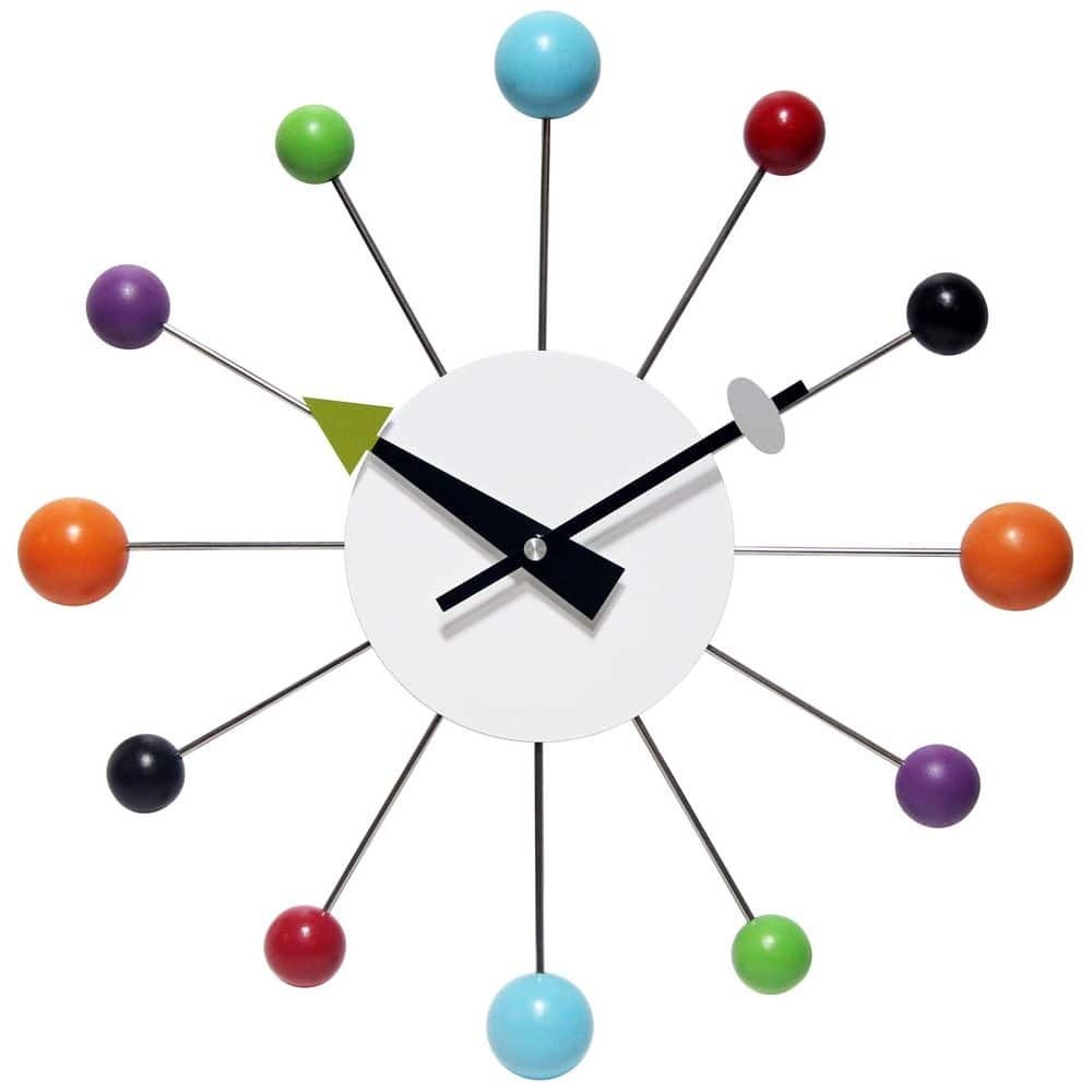 Wall Clock Multi Colored Geometric Orb Spoke High Grade Metal Quartz Movement