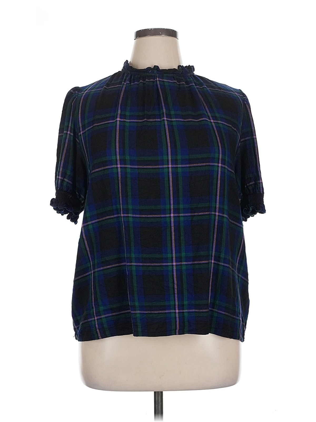 Amazon Essentials Women Blue Short Sleeve Blouse XL