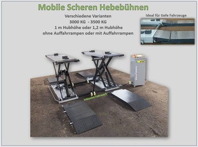 Mobile Kurzhub Scheren Hebebühne in 4 Varianten bis 1,20m Hubhöhe 3500kg