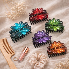 3-Piece Flower Double-Sided Hair Claw Clips   2-Tone Jaw Clamp Grip 3.5" Set Lot